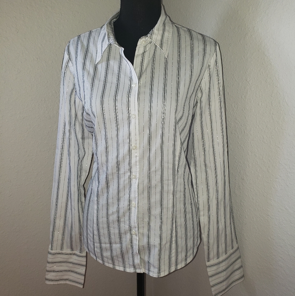 Ladies Classic Striped Button Down Shirt